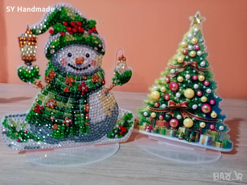 Диамантен 5Д комплект Снежен човек и елха, снимка 1