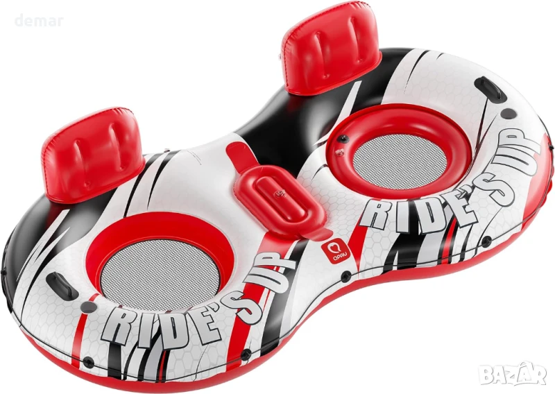 Надуваем двоен воден дюшек QPAU, капацитет 270 кг, 273 см, с ергономична облегалка, охладител, снимка 1