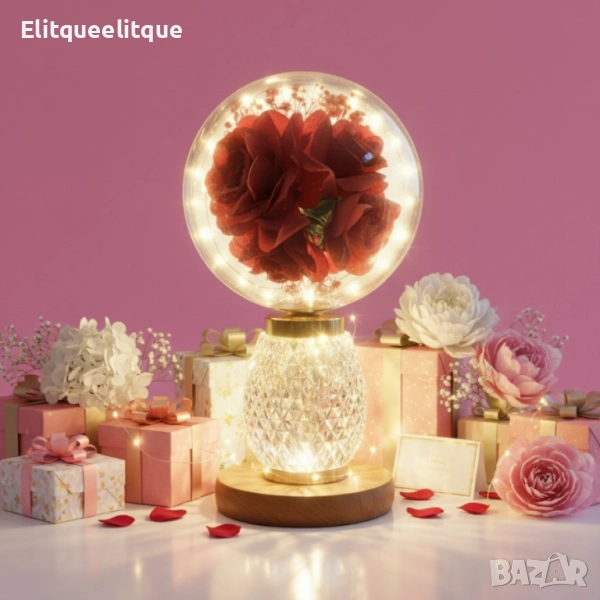 Декоративна лампа с червени рози и мека светлина – за топлина и хармония у дома, снимка 1