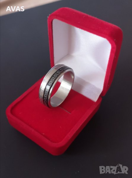 Нов пръстен за мъж Versace дизайн сребърно и черно, снимка 1