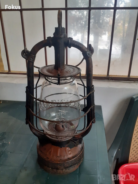 Уникален стар голям френски газов фенер лампа, снимка 1
