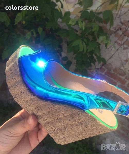 Сандали на платформа - зелено и синьо преливащо - B78, снимка 1