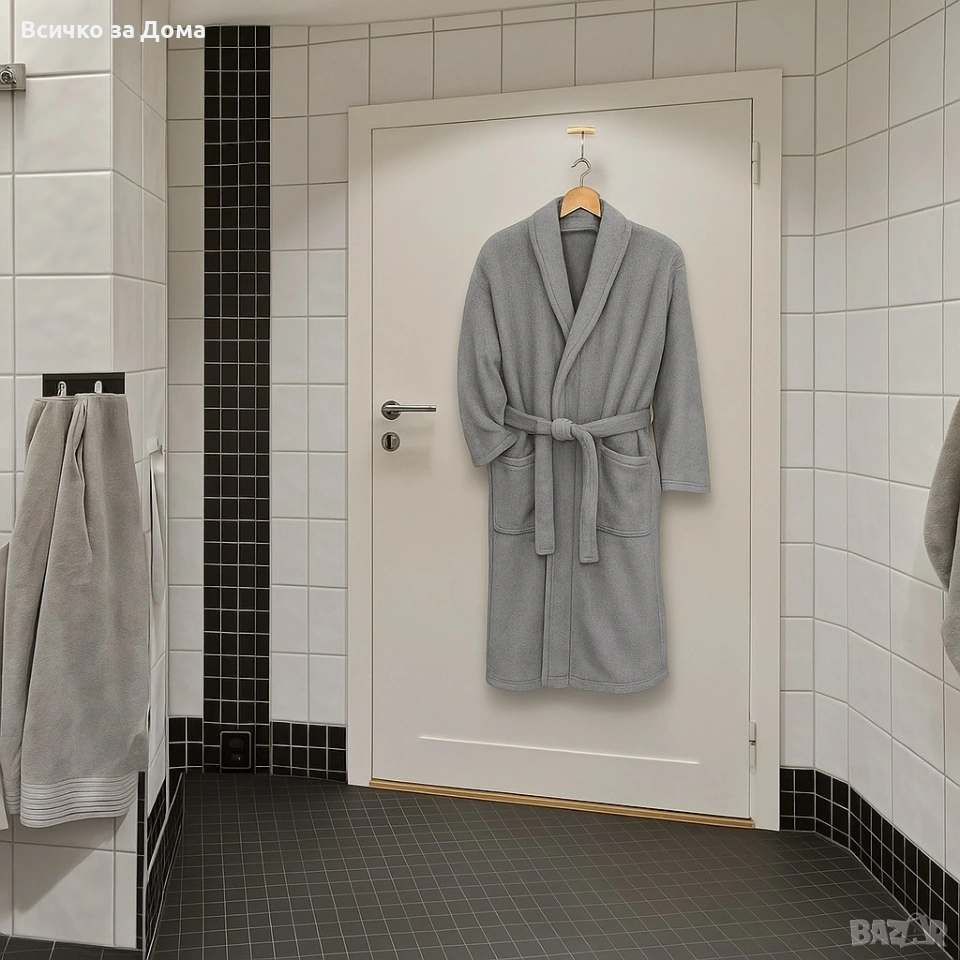 Дамски хотелски халат, класически, удобен, топъл, с връзки, мек, сив, снимка 1