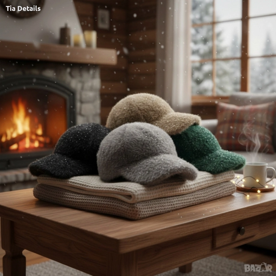 Топла дамска шапка с козирка - зимен пухкав модел, снимка 1