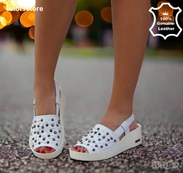 Равни сандали - бяла ЕСТЕСТВЕНА кожа - 251, снимка 1