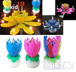 музикална голяма свещ разтварящо цвете лотус лотос за торта украса , снимка 1