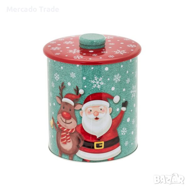 Коледна кутия Mercado Trade, За сладки, Метал, Дядо Коледа, Зелена, снимка 1