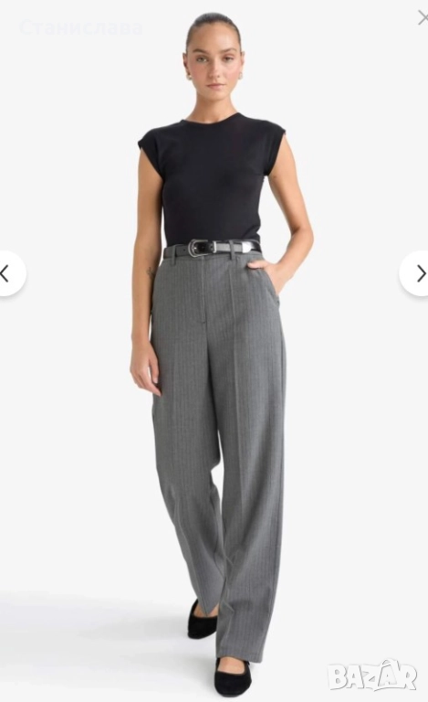 Елегантен нов дамски панталон в сиво с райе, снимка 1