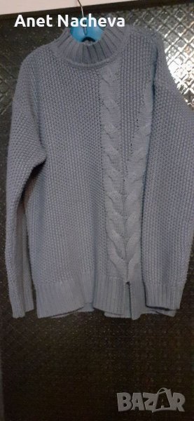 Пуловер дамски морско синьо  на релефни фигури , снимка 1