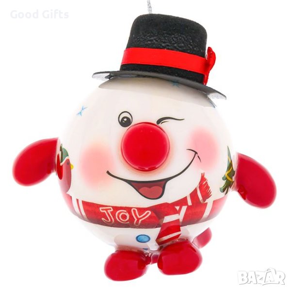 2 броя LED Светеща коледна топка Снежен човек с шапка,10см, снимка 1