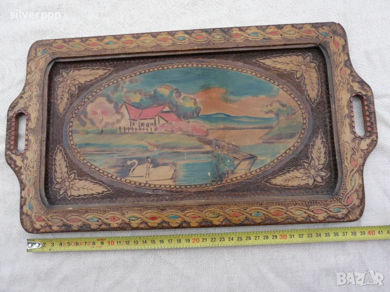  Стар дървен поднос , снимка 1