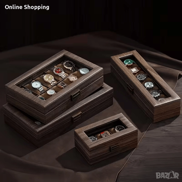 Луксозна дървена кутия за 3, 6, 10 или 12 броя часовници дървени кутии, снимка 1