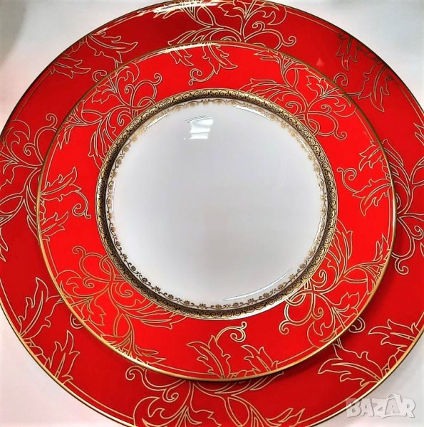 Червени чинии от костен порцелан YoLiSa, снимка 1