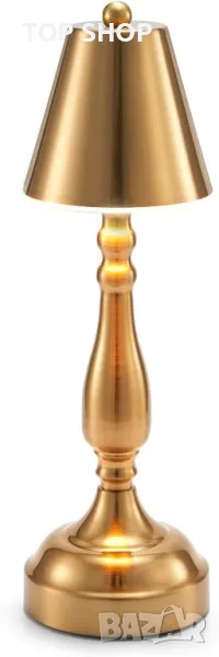 EGOBASIC Акумулаторна безжична LED настолна лампа с батерия, 3 цветна димируема, античен месинг, снимка 1