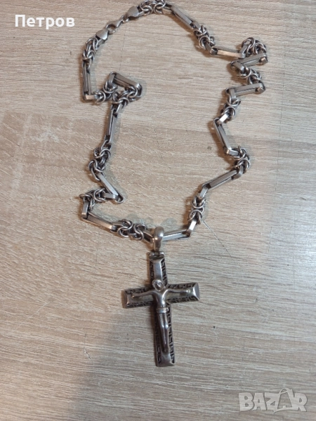 Сребърен синджир със кръст, снимка 1