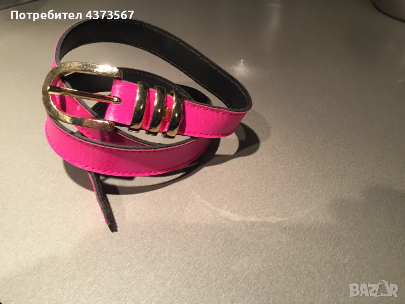Розов дамски колан от естествена кожа със златиста тока. , снимка 1