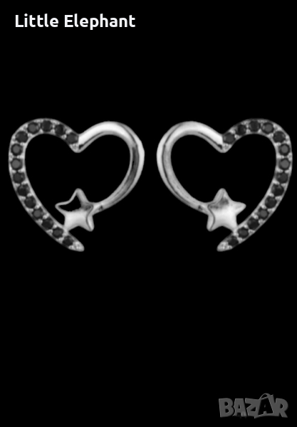 Сребърни обеци колекция"Hearts"със звезди и кристали,black/ново, снимка 1