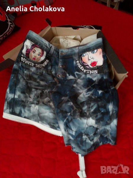 Дънкова пола ръчно рисувана, снимка 1