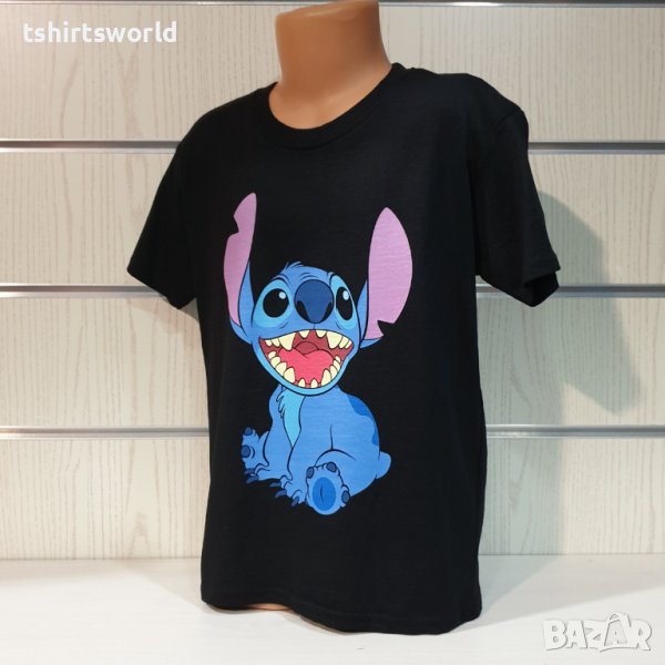 Нова черна детска тениска с дигитален печат Стич (Stitch) в Детски ...