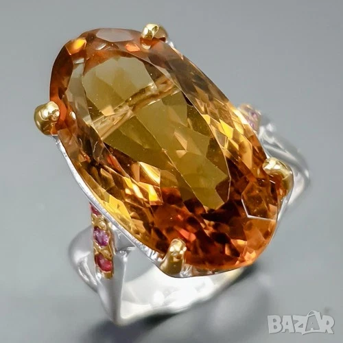 925 сребърен пръстен с натурален цитрин 18 карата, подходящ за подарък, снимка 1