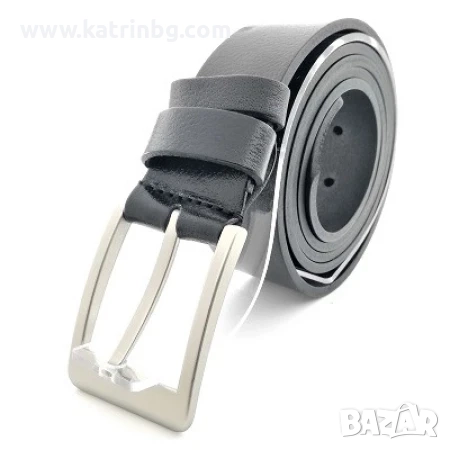 Мъжки колан за дънки естествена кожа в черен цвят, снимка 1