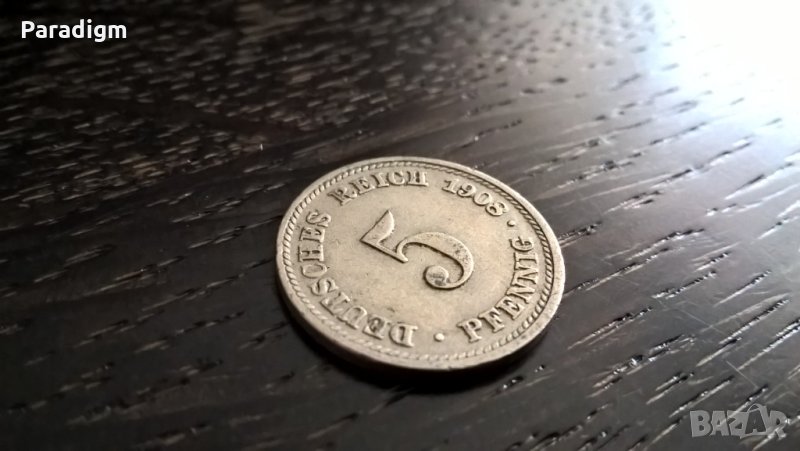 Райх монета - Германия - 5 пфенига | 1908г.; серия D, снимка 1