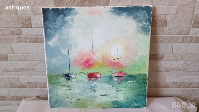 Картина "Лодки" - маслени бои на платно - 30/30см, снимка 1