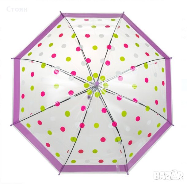 Чадър за дъжд Автоматичен детски прозрачен многоцветен чадър на точки 66 см, снимка 1
