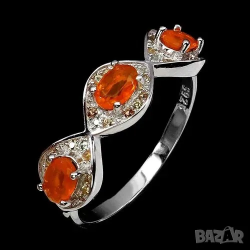 925 сребърен пръстен с оранжеви опали 5х3мм, подходящ за подарък , снимка 1