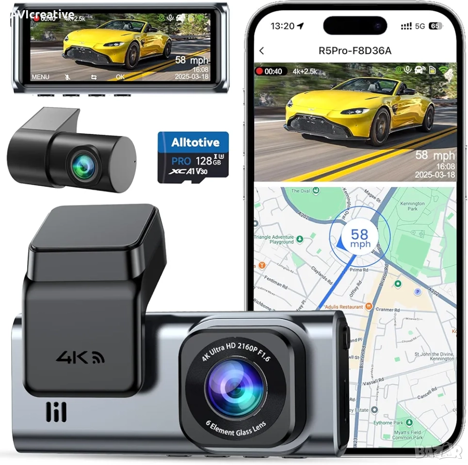 Видеорегистратор 4K +задна камера 2.5K+GPS антена +128 GB SD CARD, снимка 1