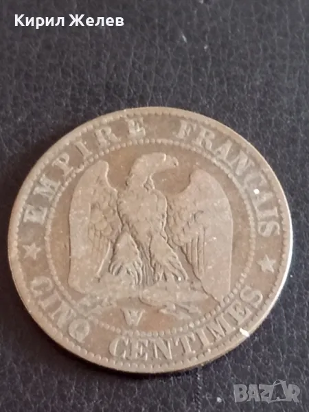 Стара монета 5 сантима 1855г. Франция Наполеон трети 30244, снимка 1