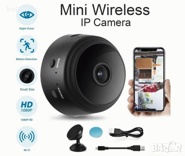 Мини шпионска камера Smart Technology IP Cam, WiFi, Нощно виждане, Детектор за движение, Черна, снимка 1