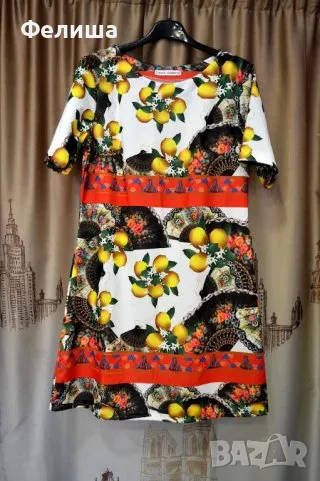 Разкошна Брандова Рокля с Цветен Артистичен Десен на Лимони , снимка 1