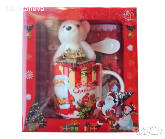 Коледна чаша с лъжичка и плюшено мече. , снимка 3 - Чаши - 52815401