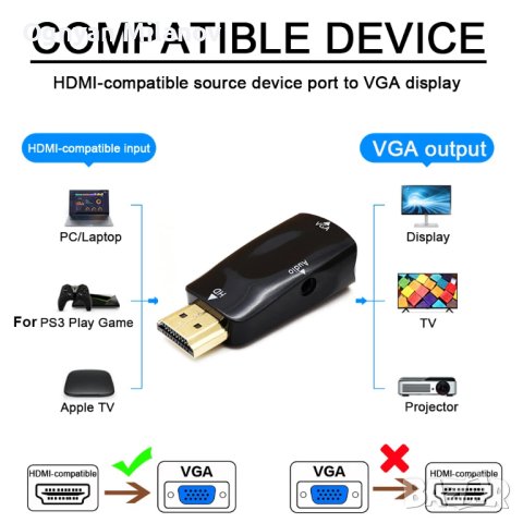 HDMI към VGA адаптер с аудио кабел, снимка 1 - Кабели и адаптери - 44162226