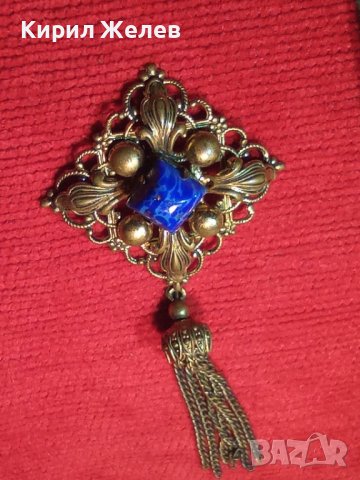 ПРЕКРАСЕН СТАРИНЕН ФИЛИГРАНЕН ПОЗЛАТЕН БРОНЗОВ Ар НУВО ПЕНДАНТ със СКЪПОЦЕНЕН КАМЪК ЛАЗУРИТ 4951