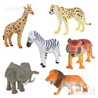 6 Диви Зоо Джунгла Сафари животни слон жираф тигър Леопард зебра  пластмасови фигурки играчки, снимка 2 - Фигурки - 36715843