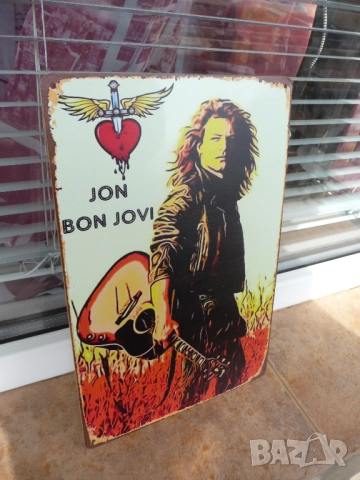Метална табела Джон Боб Джови Jon Bob Jovi рок легенда китара група солов албум хитове парчета сърце, снимка 2 - Декорация за дома - 52726347
