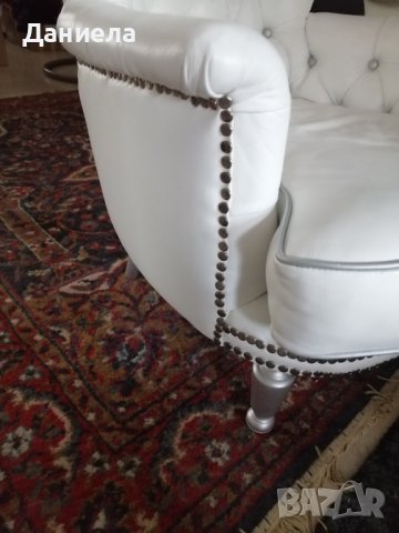 Бяло кресло естествена кожа, снимка 4 - Дивани и мека мебел - 40316518