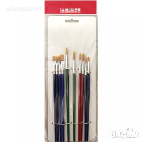 Четки за рисуване 10 броя (6 обли и 4 плоски) от синтетичен косъм. Различни дължини на четките. 