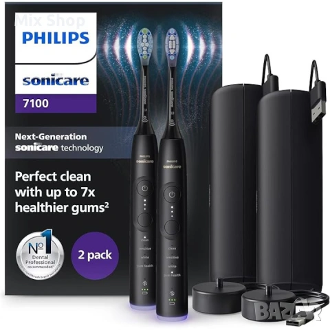 Нов Комплект от 2 електрически звукови четки за зъби Philips Sonicare 7100, 4 режима, 3 интензитета