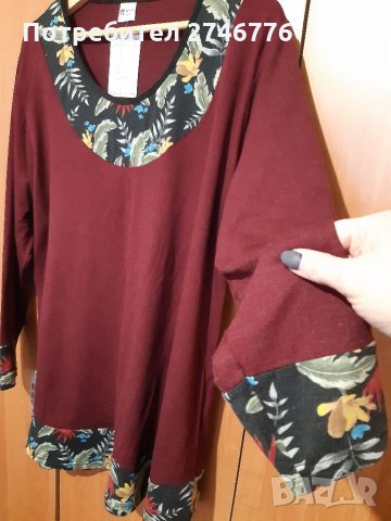 НОВО! Размер 56-3xl Прекрасна туника в Бордо с цветна украса,бг произв., снимка 6 - Туники - 35362278