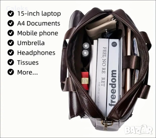 Мъжка кожена месинджър чанта с капак Humerpaul* / С Черна и кафява кожа!, снимка 11 - Чанти - 51620932