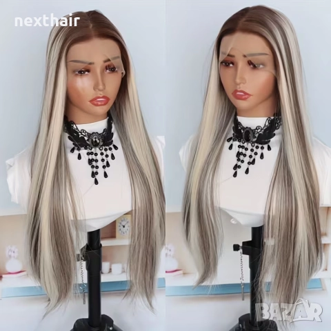 Лейс фронт перука 80 см руса с кафяви кичури – синтетична 13х4х1