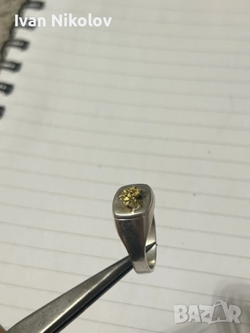 Мъжки сребърен пръстен със самородно злато, голяма самородка, снимка 5 - Пръстени - 52726763