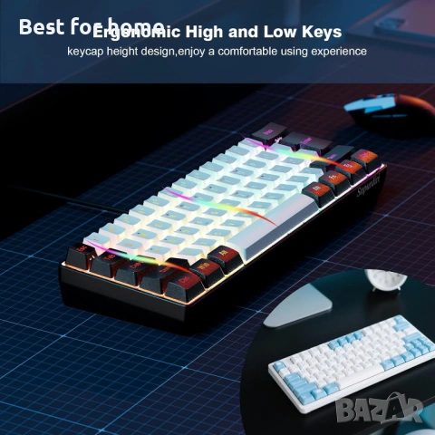 Snpurdiri 60% кабелна геймърска клавиатура, 61 клавиша с RGB подсветка, снимка 7 - Клавиатури и мишки - 53950253