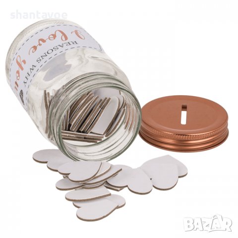 Бурканче с надпис "Reasons why I love you" и 50 картонени сърца, снимка 4 - Романтични подаръци - 36582717