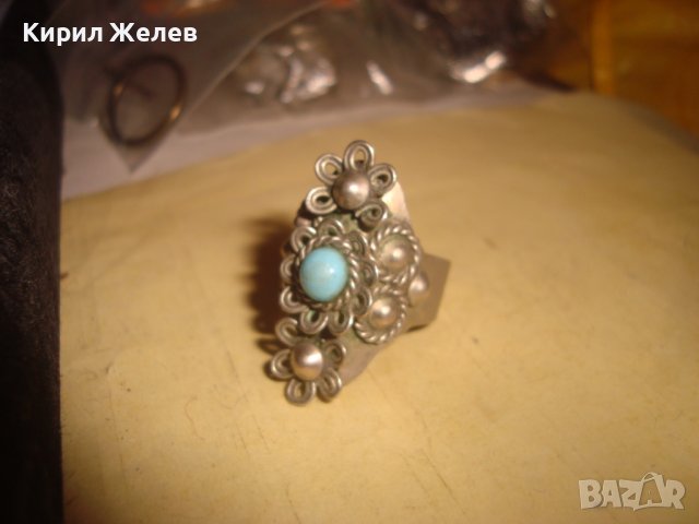 СТАРИНЕН ФЛОРАЛЕН ТЮРКОАЗЕН РЕТРО АР НУВО МЕЛХИОРЕН ПРЪСТЕН МАЙСТОРСКА ИЗРАБОТКА 24475, снимка 10 - Антикварни и старинни предмети - 37513803
