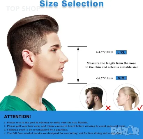 BOKEFA Цялолицева маска за шнорхел със закрепване на камерата S/M, снимка 3 - Спортна екипировка - 48777056