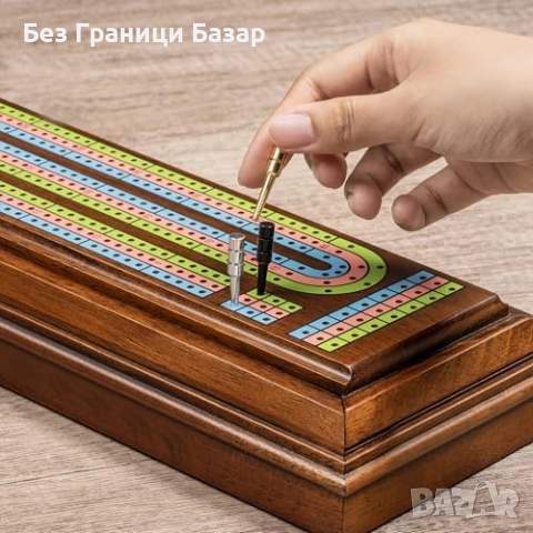 Нов Луксозен дървен сет за Cribbage с 3 писти, карти и метални пинове, снимка 7 - Настолни игри - 52077297